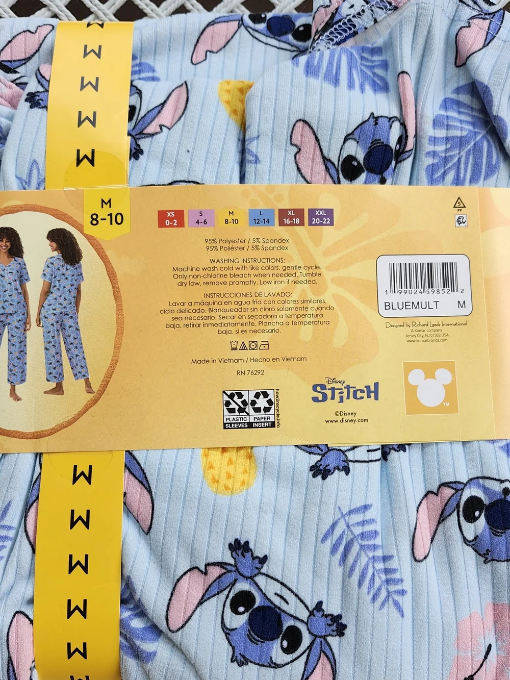 Disney Womens Medium 8-10 Stitch 2-Piece Pajama Set - New - Picture 9 of 12